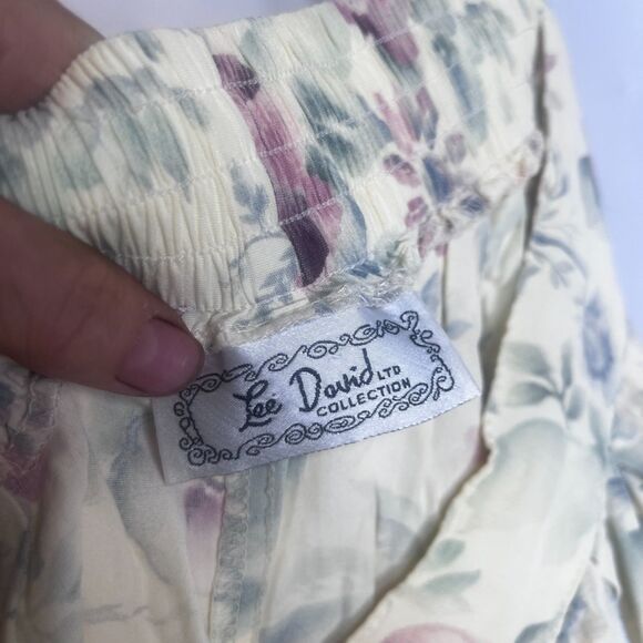 Lee David Vintage Cream Floral Cottage Core Midi Skirt Rayon Twee Coquette Sz LG - Picture 6 of 8